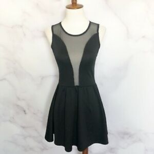 Black V Mesh Skater Dress